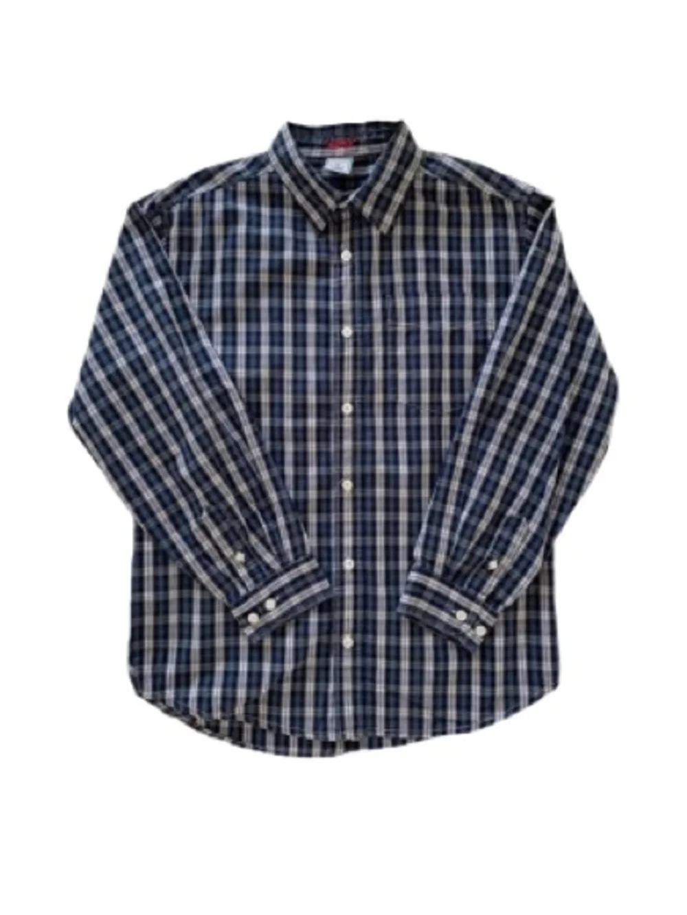 Old Navy Button Down Shirt Boys Size XL Blue White Plaid Long Sleeves